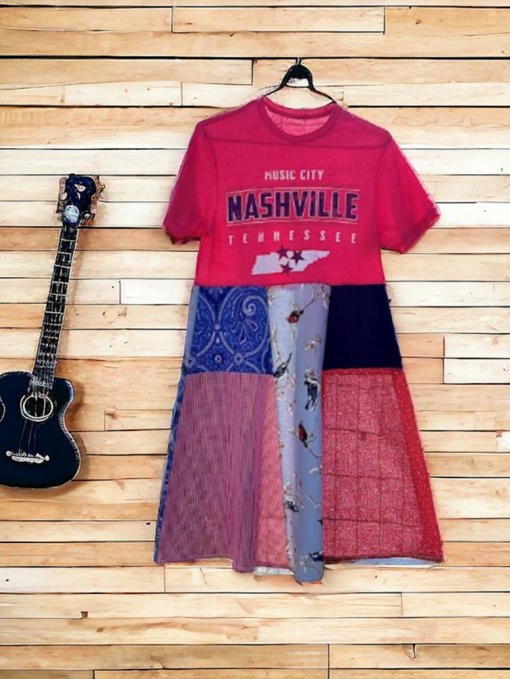 Upcycled Patchwork Nashville Music City Tee Dress S M